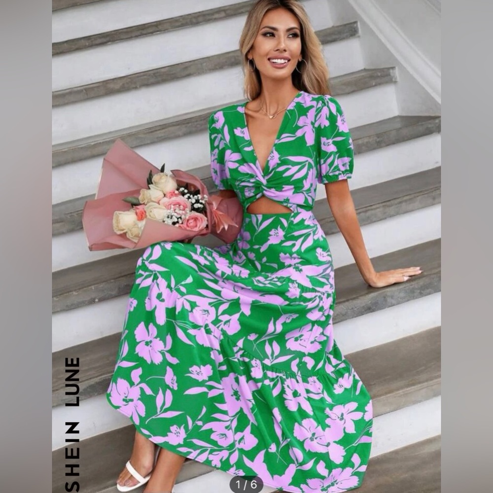 Purple green maxi dress